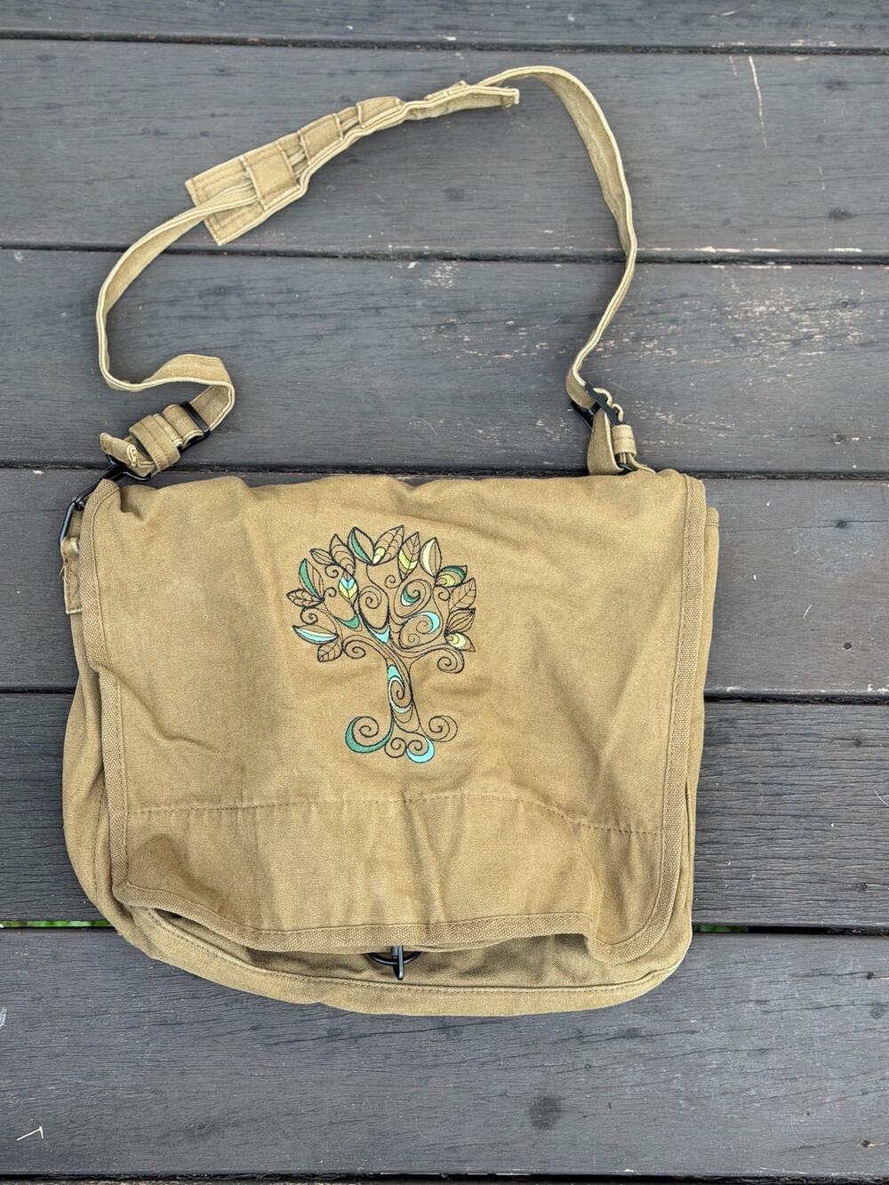 Rothco Canvas Messenger Bag Custom Embroidered Tree Khaki Crossbody Utility Bag